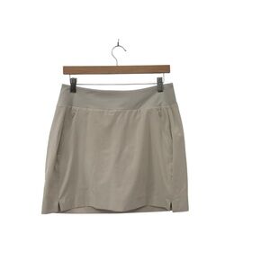 Athleta SoHo Skort Abalone Gray Khaki Beige Secure Pockets Zip Size 8